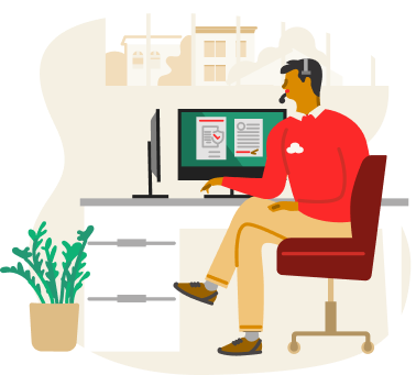 Illustration of State Farm employee sitting at a computer